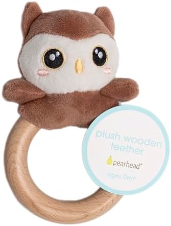 Pearhead Owl Wooden Baby Teether - Soft Plush Lovey, Baby Keepsake - Image 6