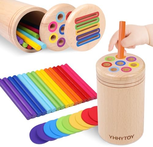 Montessori Toys for 1 2 3 Year Old, Wooden Color Sorting Preschool Baby Toy by YHHYTOY