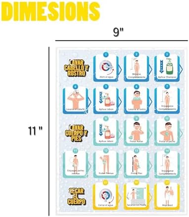 Shower Chart Step by Step Laminated 9x12 Inch for Children Self Care Visual Chart Ideal for Special Needs and Autism (Spanish) - Image 6