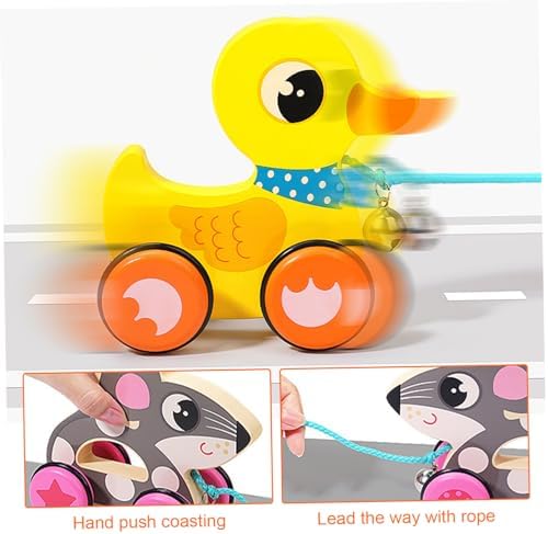 Duck Toys for Toddlers 1-3, Baby Pull Toy, Wooden Pull Toy with Bell & Non-Slip Wheel, Interactive Duck for 1-3 Year Olds, Develops Mobility, Balance & Hand Eye Coordination Skills, Yellow - Image 5