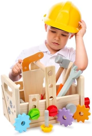 Practical Life Wooden Twisting On and Off Screws Bolts Screw Driver Nuts Bolt Tool kit Box Pincer Grip Grasp Educational STEM Construction Toy for Boy Girl 3 4 5 6 7 Years Old Gift by EduLandMontessori
