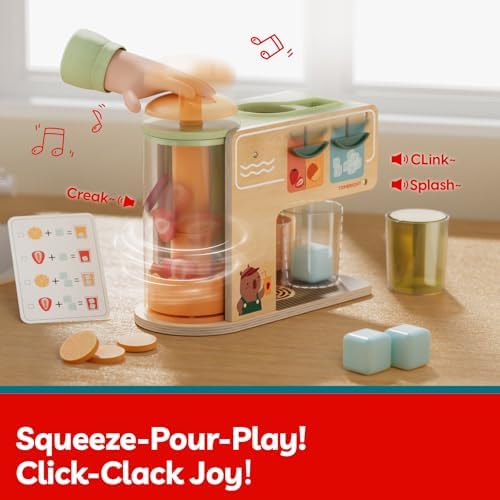 TOP BRIGHT Wooden Drink Dispenser with Cups, Pretend Play Toy Ages 3+ - Image 3