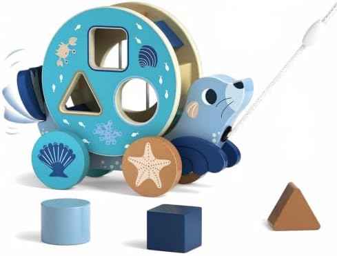 LOVELAND Wooden Pull Toy for Toddlers 1-3, Seal Shape Sorter, Boy Girl Gift by LOVELAND