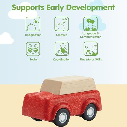 PlanToys® Red SUV Wooden Montessori Vehicle Kids Indoor Outdoor Play Toy - Image 4