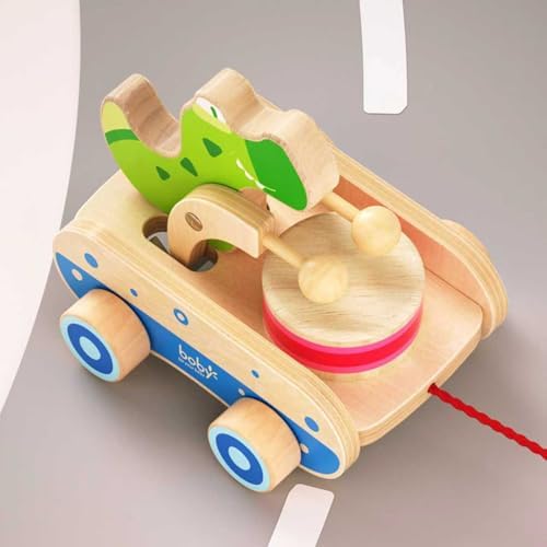 Baby Gift Wooden Toddler Pull Toy, Crocodile Drum Tapping Children's Toy, Baby dragging and Learning to Walk, Rope Traction Rope Crawling for Toddlers Ages 1+ - Image 2