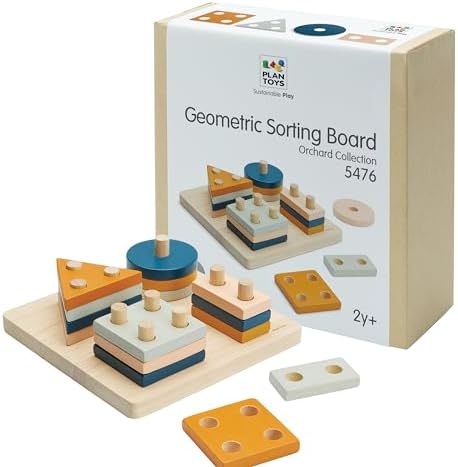 PlanToys® Geometric Sorting Board Orchard Shade, Montessori Kids Shape Toy by PlanToys