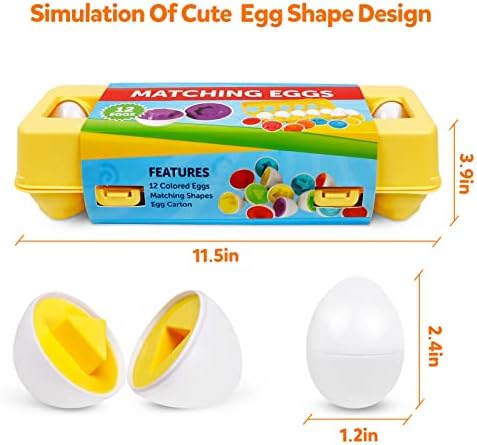 Montessori Geometric Eggs,12 pcs Set Color & Shape Egg Puzzle Toys Matching Eggs for Toddlers,Preschool Educational Sorting Game Fine Motor Toy Easter Gifts for Kids Boys Girls - Image 3