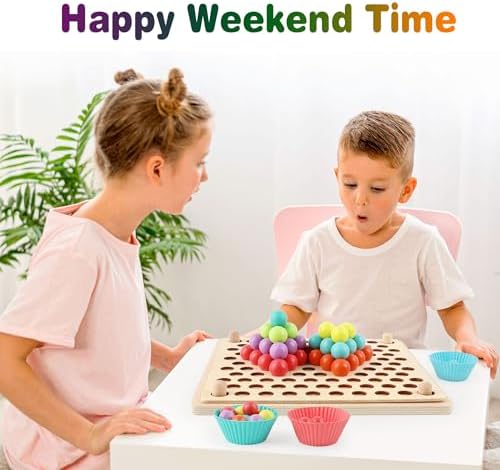 Wooden Peg Board Bead Game, Montessori Learning Toy, Color Sorting Stacking Matching, Fine Motor Math Counting, Multicolor Wood, 3-5 Years - Image 6
