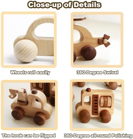 8 Pack Wooden Toy Cars for Toddlers 1-3, Montessori Push Pull Baby Toys, FSC Natural Wood Vehicles Set, Gift for 1 2 3 Year Old Boys Girls - Image 6