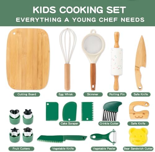 17 Pcs Kids Knife Set for Real Cooking, Montessori Kitchen Tools for Kids - Image 2