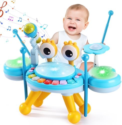 Resosese Toddler Drum Set for 1-3 Year Old, Baby Drum Set for Kids 1 2 3, Montessori Learning Toys with Light-Up Microphone, Birthday Gift for Baby Boys Girls 6 9 12 18 Months by ResoseseRCCARS