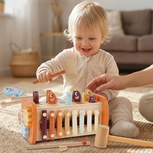 HYAKIDS Wooden Montessori Toys for 1+ Year Old, Hammering Pounding - Image 6