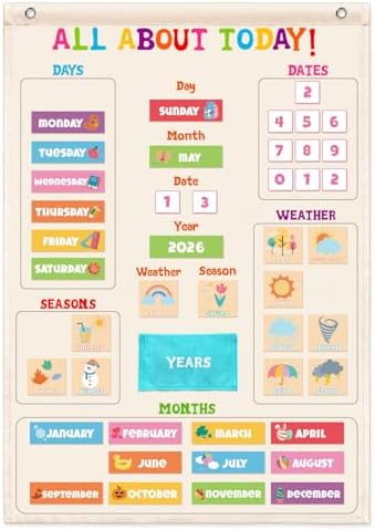 Morning Circle Time Board,Preschool Daily Calendar Learning Chart,Days Week Month Year Weather Seasons Chart for Kids,All About Today Chart for Homeschool Preschool Activities by Harvmax