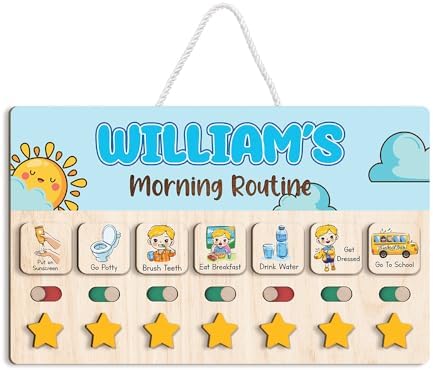 Wooden Chore Chart for Boys, Daily Routine Chart for Kids, Visual Schedule, Chore Reward Chart, Bedtime Morning Routine Chart for Toddlers (03) by LilaLand
