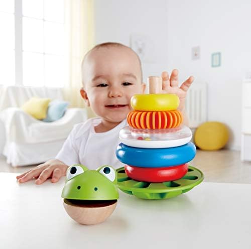 Hape Mr. Frog Stacking Rings | Multicolor Wooden Ring Stacker Play Set, Educational Toy for Children - Image 2