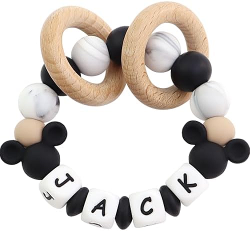 Personalized Baby Teether Rattle with Name (Black) by Ausbay