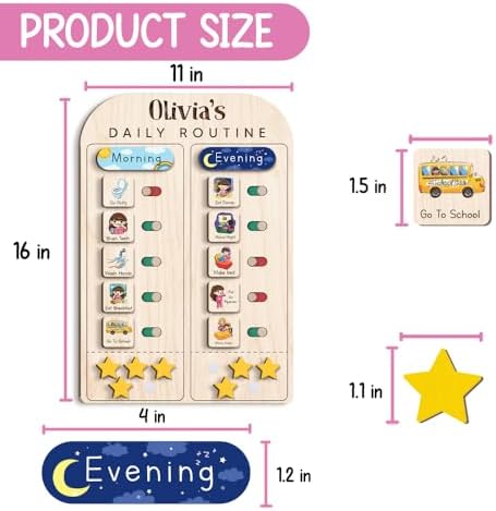 TinyKidz Large Daily Routine for Toddlers 11x16", Kids Daily Routine with Stars, Daily Responsibility Chart for Boys Girls, Wooden Routine Chart for Kids (08) - Image 5