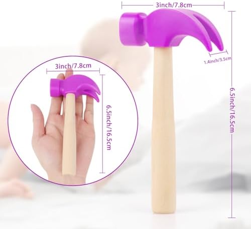 Fowecelt Wooden Hammer Toys Simulation Hammers Maintenance Tools Educational Toys for Kids Birthday Party Games Supplies (Purple) - Image 2