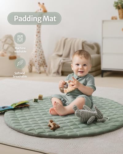 Blissful Diary Baby Play Gym Mat, Play Mat Activity Mat with 6 Detachable Toys for Stage-Based Sensory & Motor Skill Development, Easy to Install & Clean, Baby Essentials Gift, Sage Green - Image 6