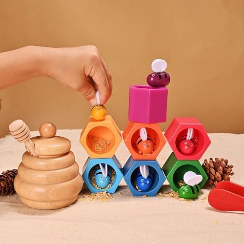 Sorting Stacking Wooden Toys for Toddlers, Bee Hive Toy - Image 3
