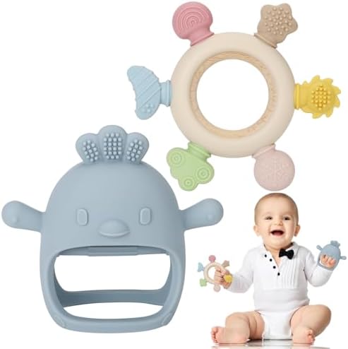 Socub 2 Pack Silicone Baby Teething Toys for Babies 0-6 Months(Dusty Blue) by Socub