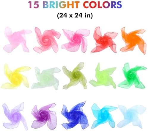 15 Colors Silky Dance Scarves Music Movement Scarves for Kids Play (60) - Image 7