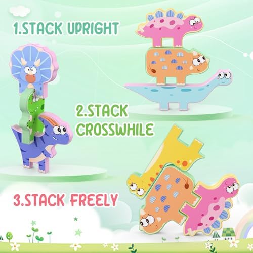 Zeoddler Montessori Toys for Toddlers, 10 Pack Wooden Dinosaur Stacking Blocks, Sorting & Stacking Preschool Learning Activities, Gift for Boys, Girls - Image 4