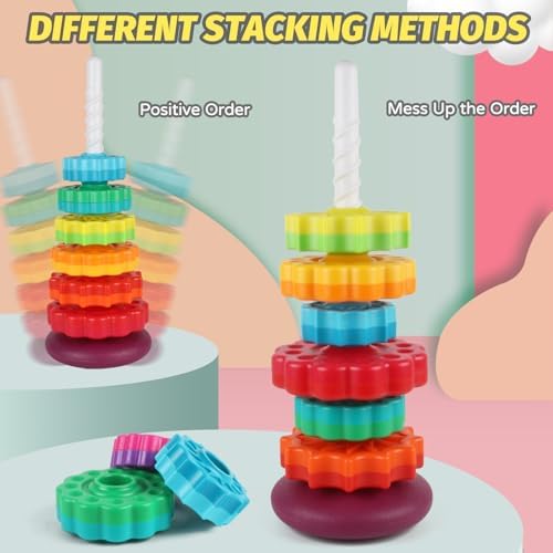Spinning Stacking Toys for Toddlers 1-3, Ring Stacker for Babies 0-6-12-18 Months, Spinner for Infants, Montessori Autism Sensory Toys, 1 2 3 Year Old Girl Boy Christmas Birthday Gifts - Image 2