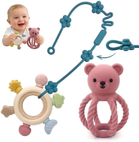 Baby Teething Rattle Toy, 3-in-1 Silicone Teether, Infant Sensory Toys by CuddleCubsCreations