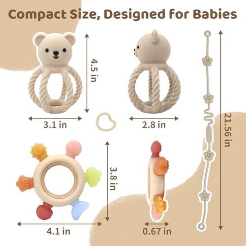 Baby Teething Rattle Toy, 3-in-1 Silicone Teether, Infant Sensory Toys - Image 2