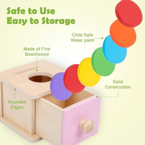 Adena Montessori Pink Wooden Coin Box 2 in 1 Object Permanence Toy 6+ Mo - Image 2