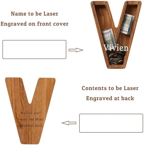 Personalized 12" Extra Large Wooden Letter Piggy Bank for Kids Boys Girls, (Laser Engraved Name) Custom Initial Letter Shape Piggy Bank, Alphabet Coin Bank Grandchildren Birthday - Image 2