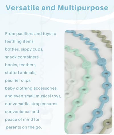 LittleHugs Toy Straps for Stroller, Silicone Baby Tether Pacifier Clip, No Throw Travel Leash for High Chair, Car Seat (Boy-3 Pack) - Image 5