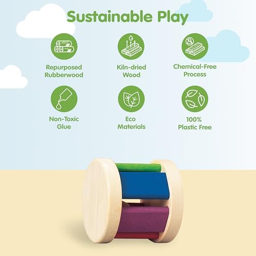 PlanToys® Wooden Roller Rattle for Babies, Montessori Sensory Sound Toy - Image 3
