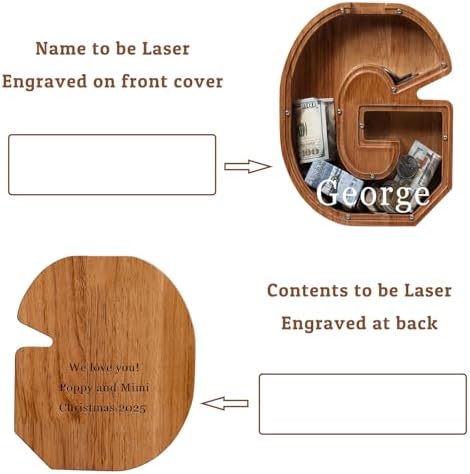 Personalized 12" Extra Large Wooden Letter Piggy Bank for Kids Boys Girls, (Laser Engraved Name) Custom Initial Letter Shape Piggy Bank, Alphabet Coin Bank Grandchildren Birthday - Image 2