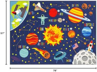 KC Cubs 5x7 Outer Space Solar System Toy Car Road Rug – Educational Play Mat Carpet for Kids, Toddlers, Nursery, Classroom, Playroom, Baby Daycare - Image 3