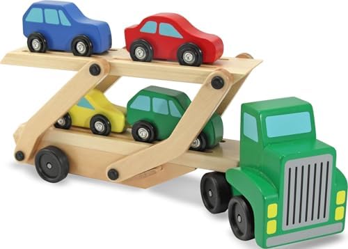 Melissa & Doug Car Carrier Truck and Cars Wooden Toy Set with 1 Truck and 4 Cars 5.75" x 12" x 3" by Unknown