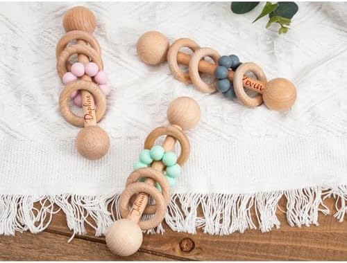 Personalized Wooden Baby Rattle - Engraved Beech Wood Ring Grip Toy, Newborn Shower Gift - Image 4