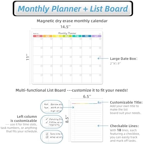 JJPRO Magnetic Dry Erase Monthly Calendar for Fridge-14.5"x11" Monthly Fridge Calendar and Daily to Do List,Magnetic Calendar for Refrigerator -3 Markers - Image 2
