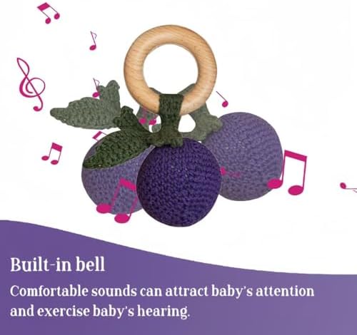 Wooden Baby Rattle Toys Stuffed Crochet Rattle with Teether Ring for Newborn Babies Fruit Wooden Teether Toy Infant Toddler Handcrafted Crochet Rattles Cute Shower Gifts for Boy and Girls - Image 5