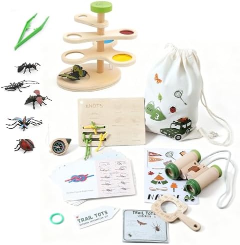 WOODEN TEETHER Nature Explorer STEM Kit with Adjustable Bug Viewer, Outdoor Science Exploration Set for Kids Ages 4-8, Montessori-Inspired Screen-Free Toys with Binoculars, Compass & Magnifying Glass by WOODENTEETHER