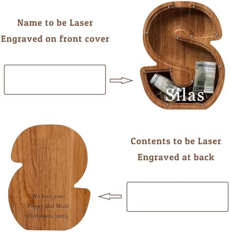 Personalized Large Wooden Kids Letter Piggy Bank - (Laser Engraved) Custom Piggy Bank for Boys Girls - Wooden Banks with Initials - Alphabet Money Box Bank Birthday Letter S Bank - Image 2