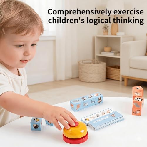Animal Pattern Matching Game with Blocks, Battle Blocks Race Cube Toy with Picture Cards and Buzzer, Memory Puzzle Board Game, Montessori Preschool Spelling Learning Toy for Kids 3+ - Image 3