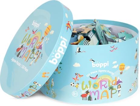 boppi World Map Round Jigsaw Puzzle with 100% Recycled Card 150 Pieces with Animals for Children 5 6 7 8 Years 58cm Diameter - Image 6