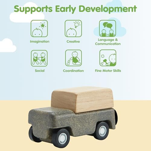 PlanToys® Grey Wagon Wooden Montessori Pull Along Toy for Kids Active Play - Image 4