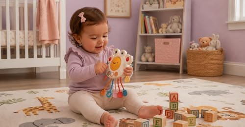 Yummy Baby Products Montessori Sensory Toy for Babies, Silicone Pull String Teething Toy, Perfect for Entertaining Baby While Developing Motor and Sensory Skills (Crab) - Image 3