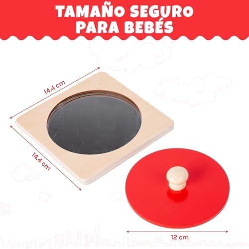 Montessori Baby Toys Play Kit Montessori Mirror Peekaboo Knob Puzzle, Medium Spinning Drum and Rainbow Fabric Ball Kit Toys for6-12Months Toddlers (Mirror Peekaboo Knob Puzzle) - Image 4