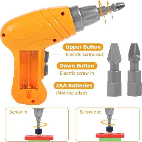 Kids Tool Set with Electric Drill, Montessori Wooden Toys for Boys Girls 3+ - Image 3