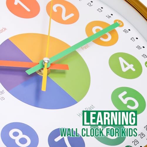 Kids Wall Clock Telling Time Silent Non-Ticking Learning Clock Colorful Teaching Wall Clocks Round Plastic Analog Educational Decor Clock for Classroom, Playroom, Bedroom (EDU1-Wood, 10 inch) - Image 5