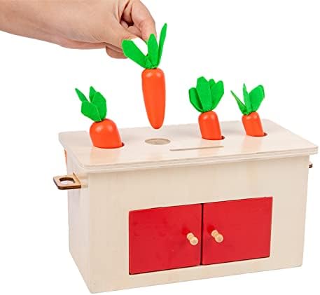 Adena Montessori 4-in-1 Play Kit for Infants & Toddlers - 6-12 Months to 3 Years - Includes Coin Box, Cylinder, Carrot Drop Box & Blind Touch Perception Box - Image 2